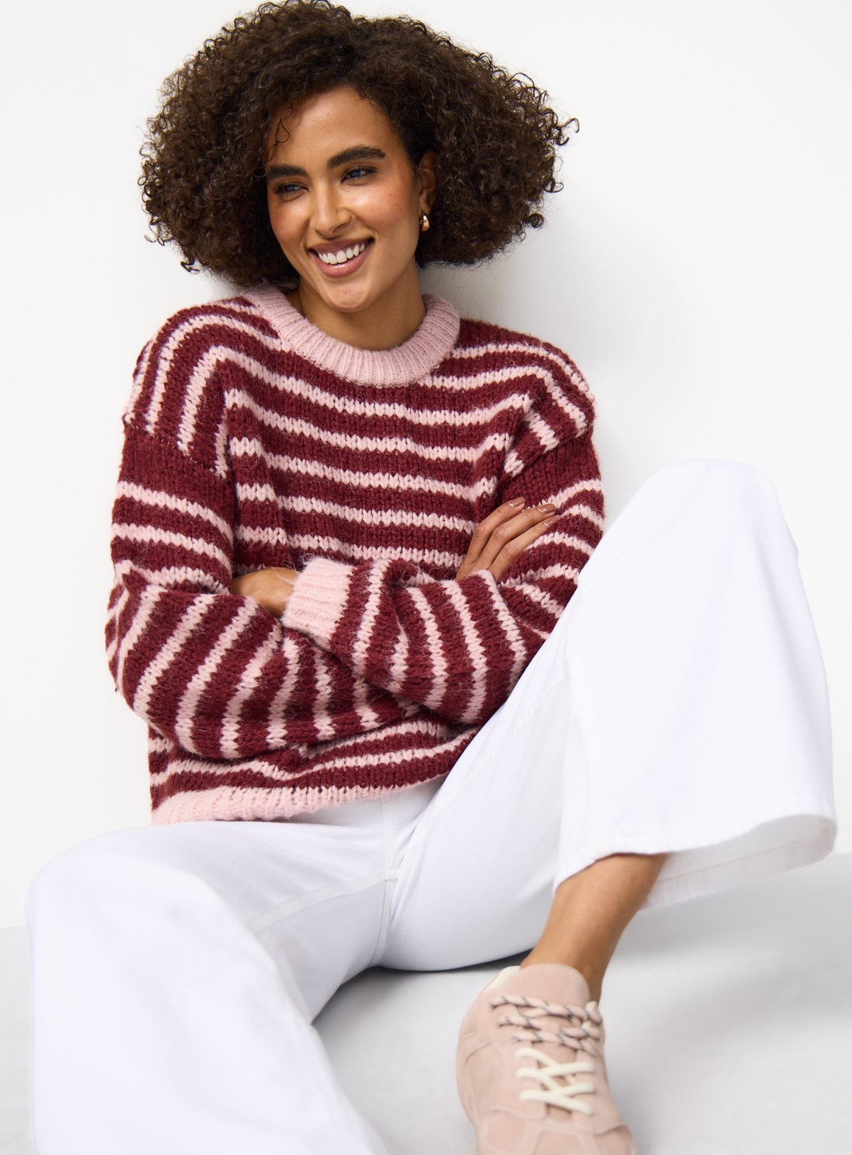 Dark Red Stripe Print Slouch Fit Knitted Jumper XL - Image 2 thumbnail